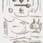 Antique illustration gadgets and weaponry